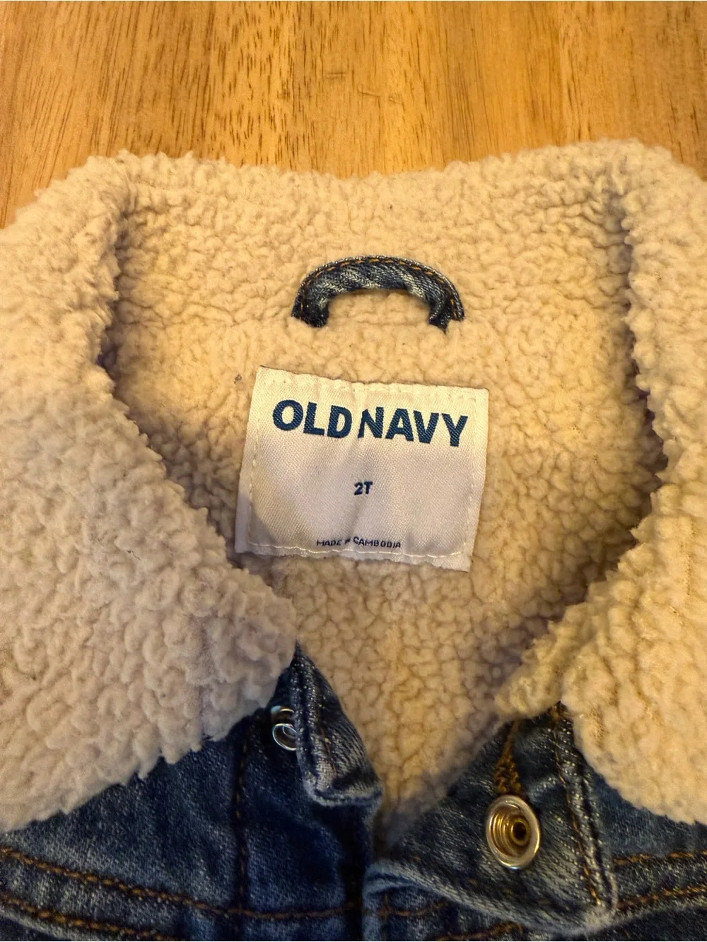 Old Navy Kids Dark Blue Denim Jacket with Cream Sherpa Collar